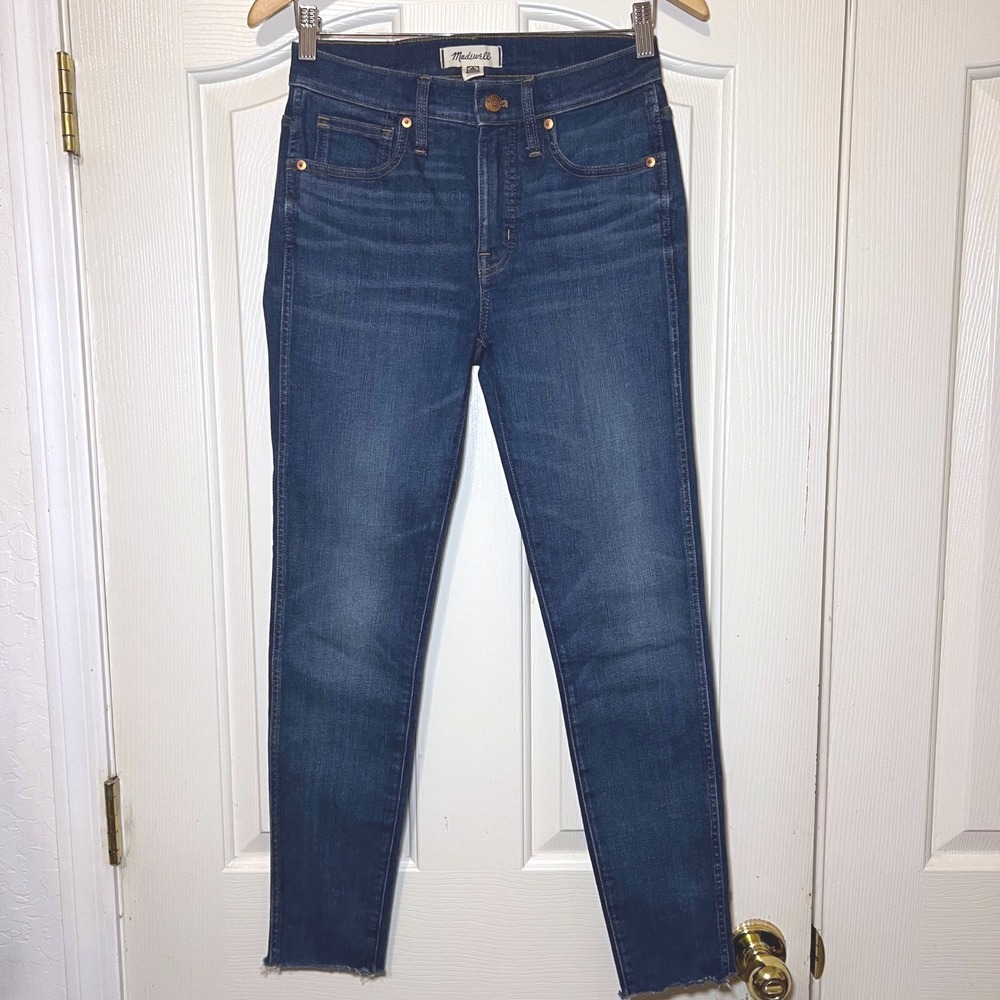 Madewell 9 Mid-Rise Skinny Jeans Blue Raw Hem Denim Size 27 - Picture 3 of 12